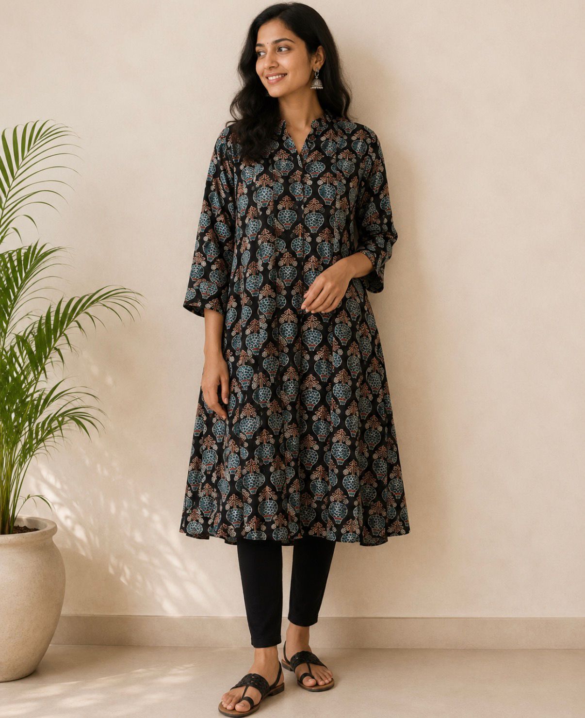 Black Floral Muslin Silk Flare Dress