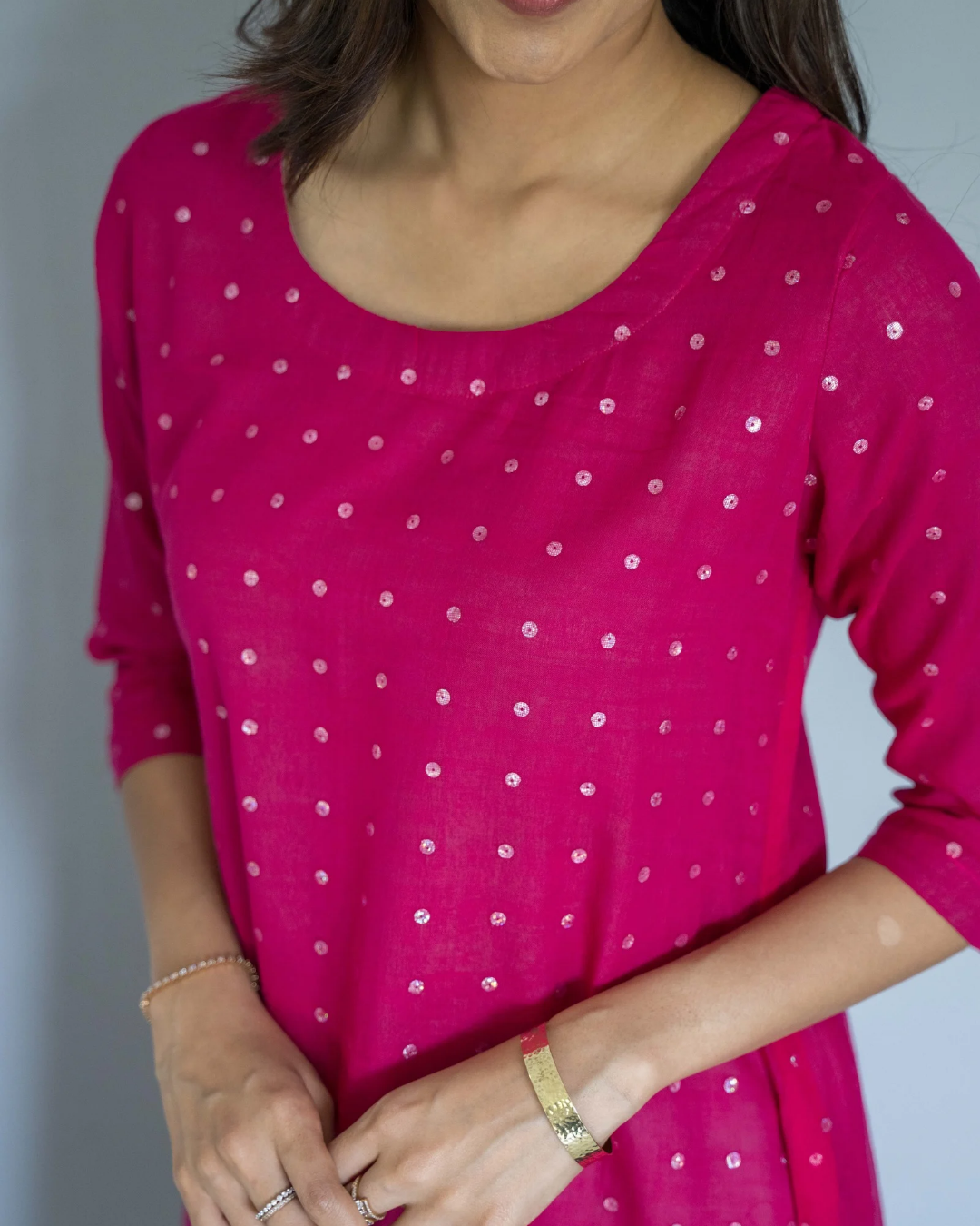 Pink Gray Sequins Cotton Dress