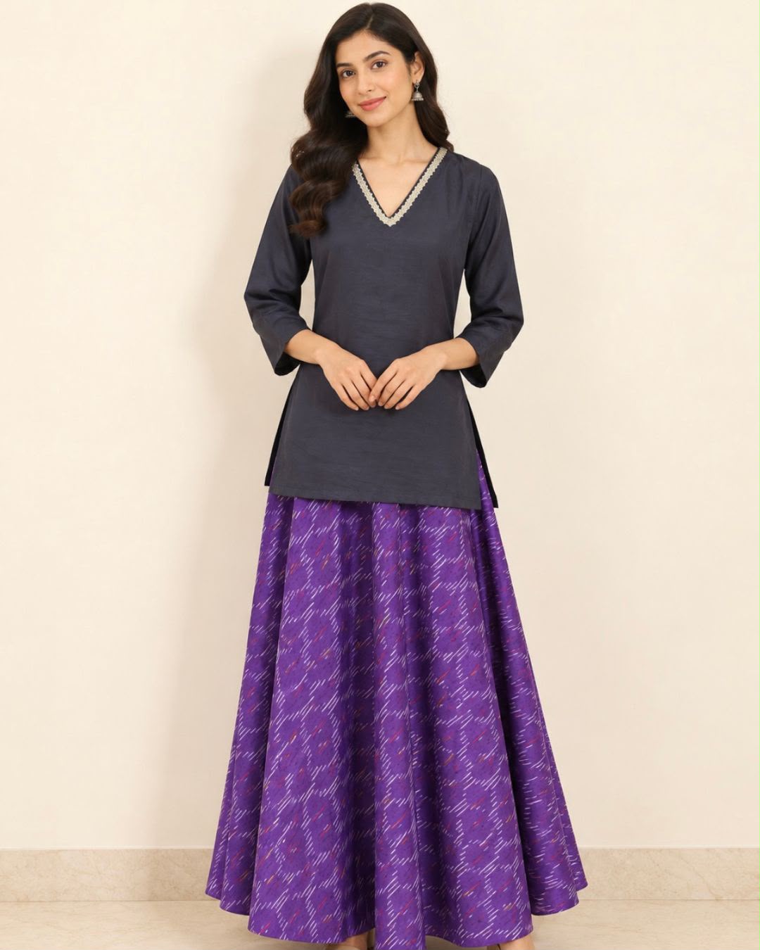 Black V Neck Silk Tunic