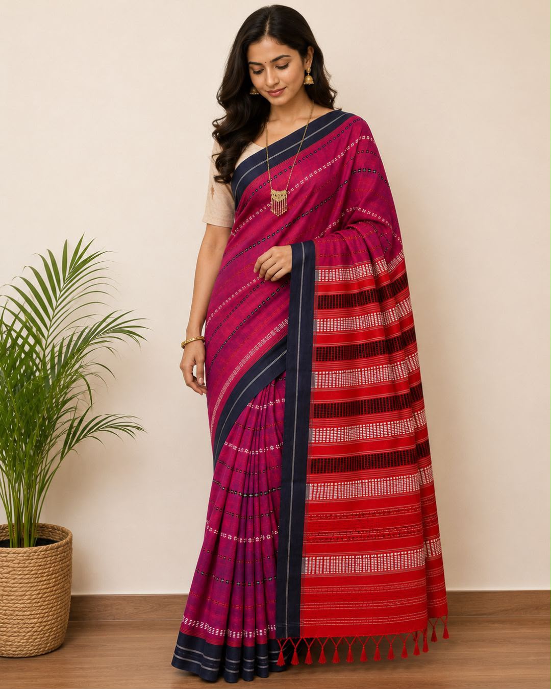 Pink Jamdani Cotton Saree