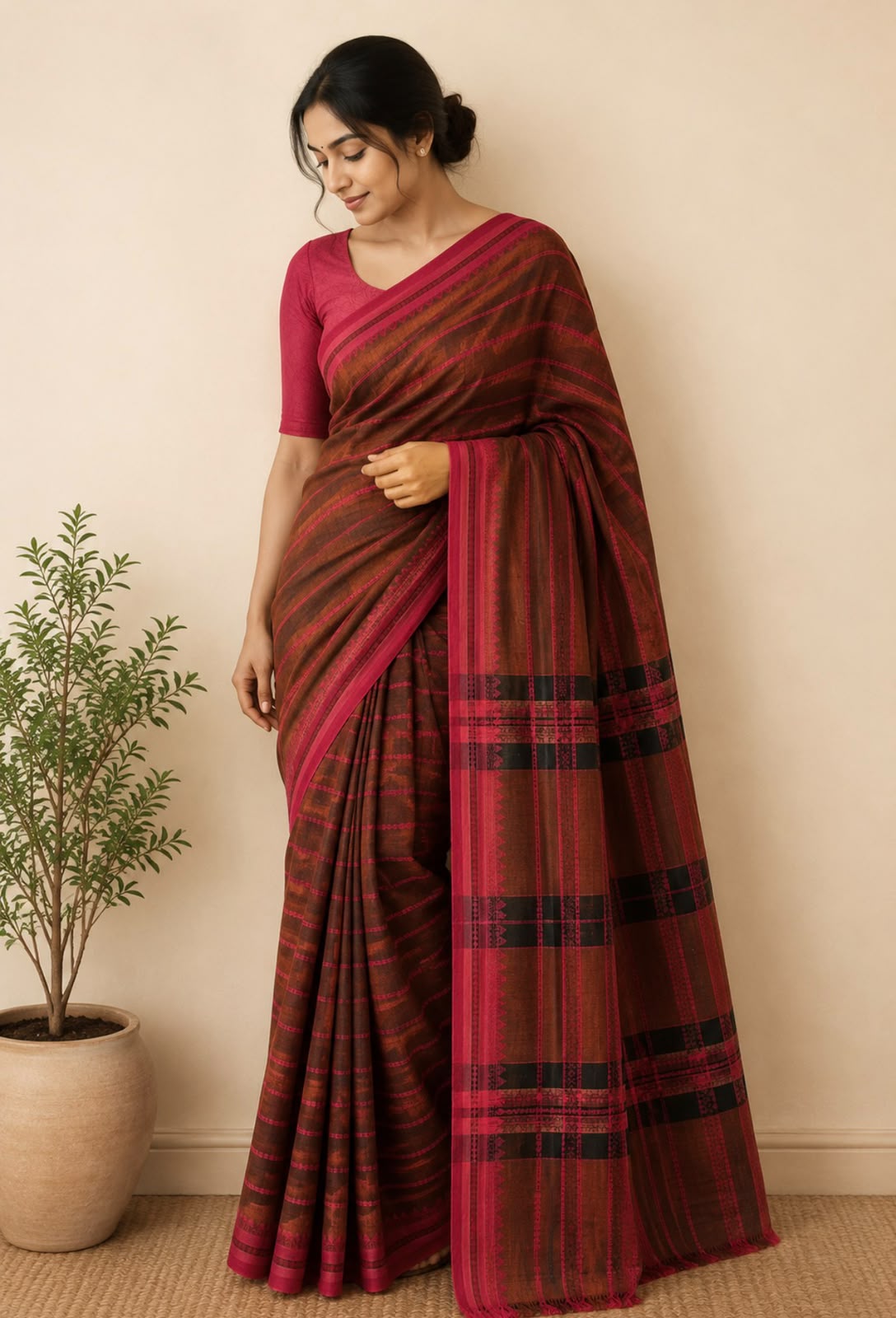 Red Striped Jamdani Saree