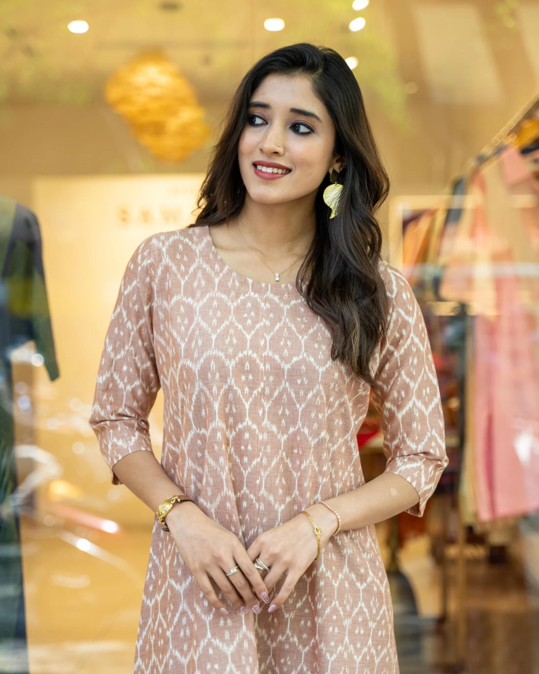 Dark Beige ikat Cotton Dress