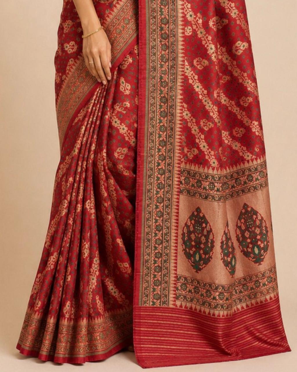 Red Banarasi Tissue Silk Saree