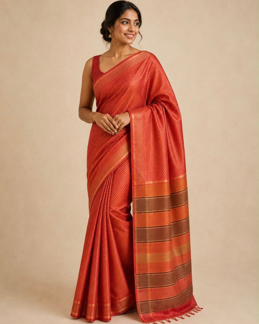 Red Thread Woven Tussar Silk Saree