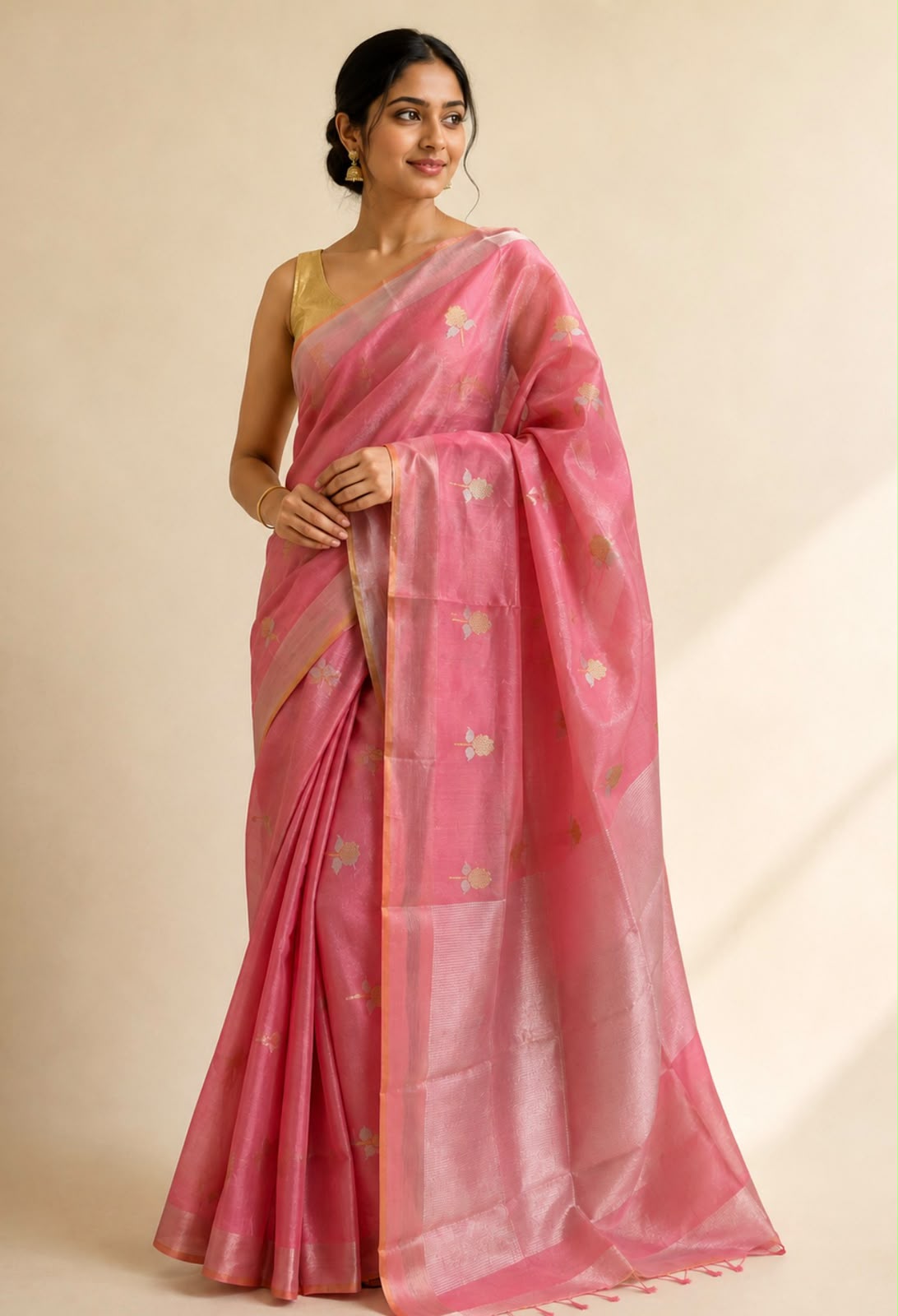 Pink Jamdani Chanderi Silk Cotton Saree