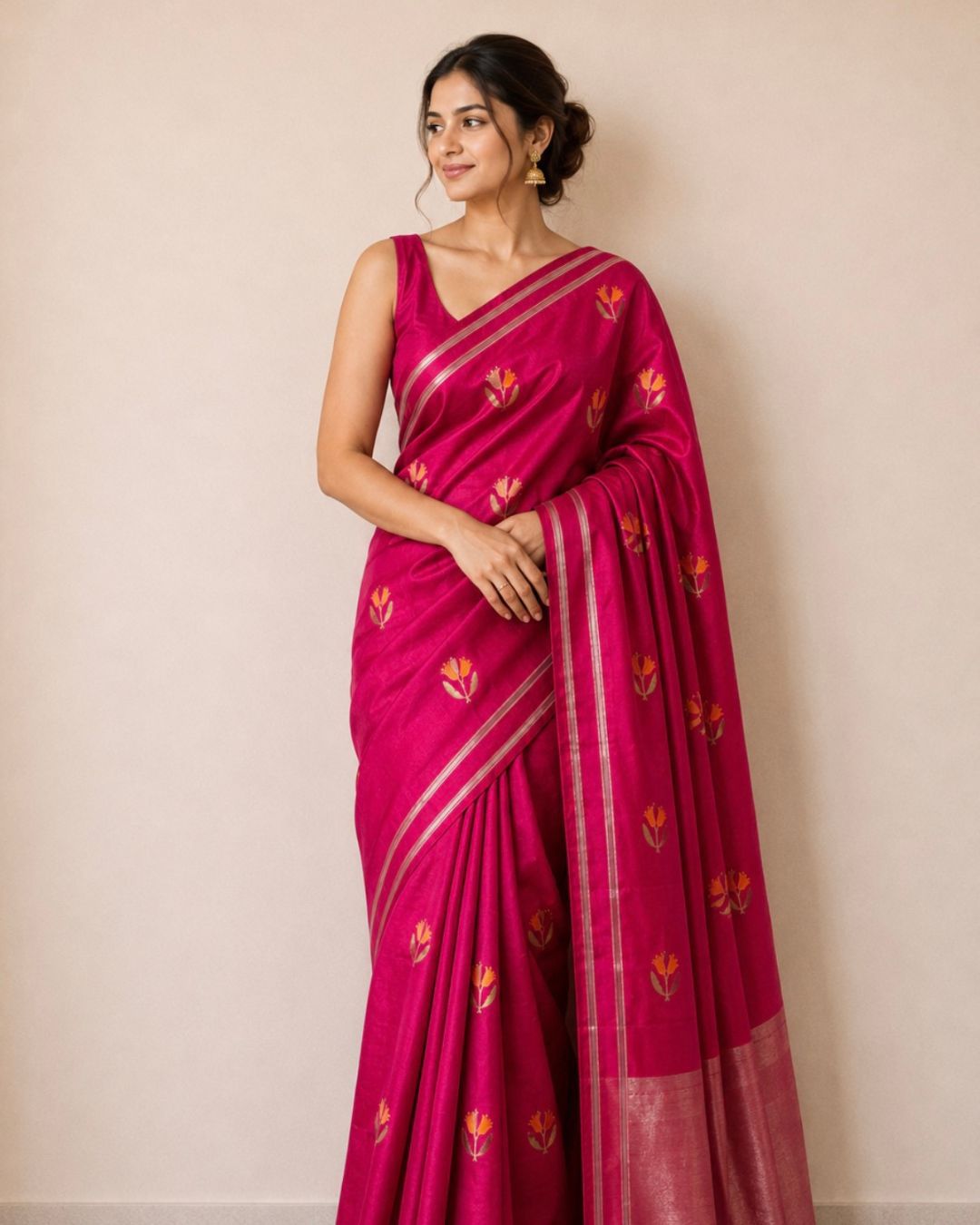 Pink Chanderi Silk Saree