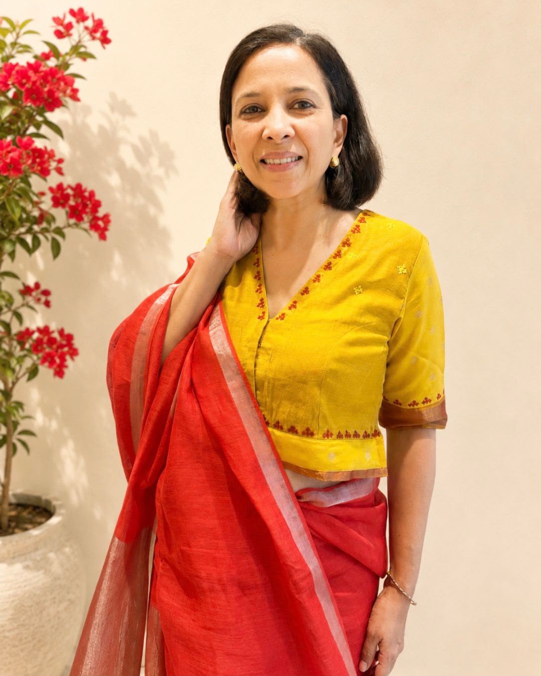 Yellow Linen Embroidered Blouse