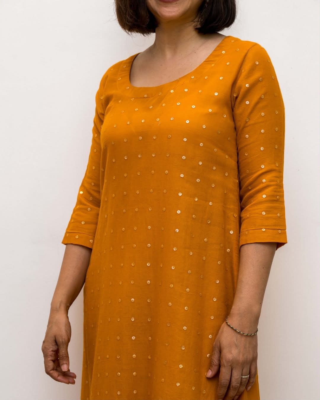 Mustard Yellow Sequins Double Layers Dress