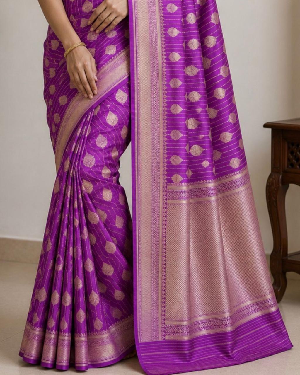 Purple Floral Butta Banarasi Tissue Silk Saree