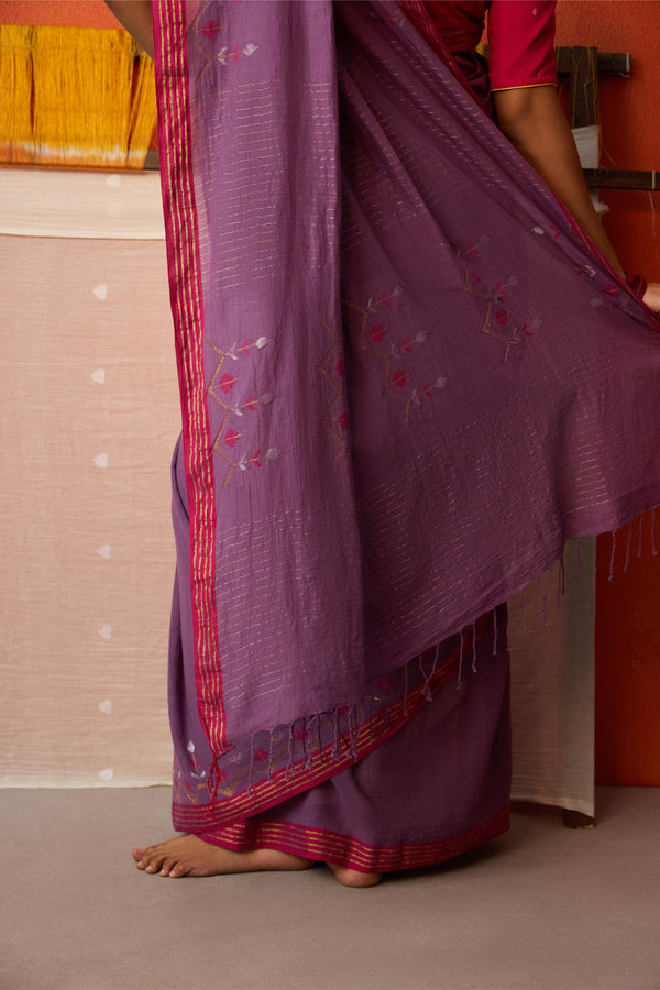 Mauve Jamdani RedBorder Cotton Saree