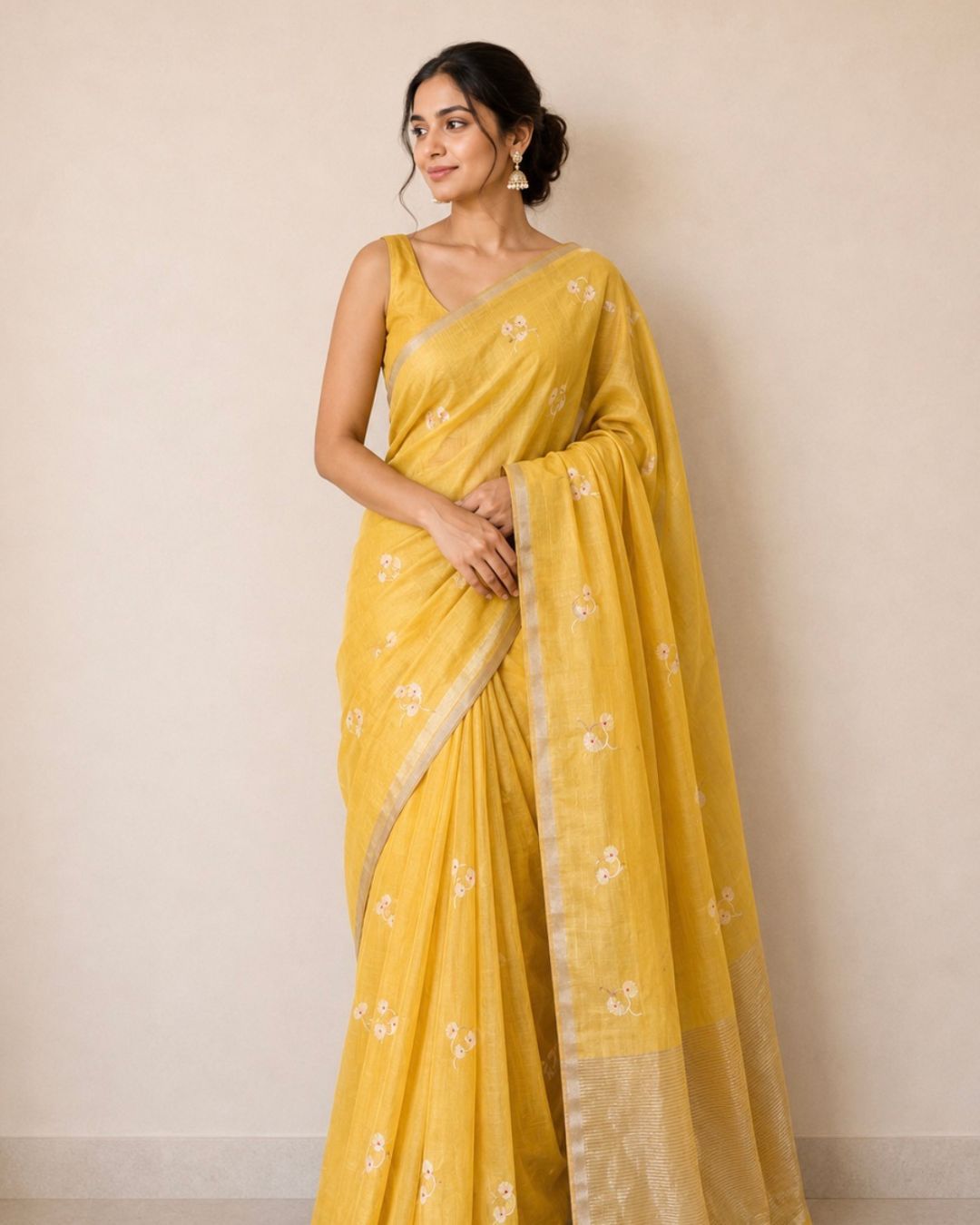 Yellow Chanderi Silk Cotton Saree