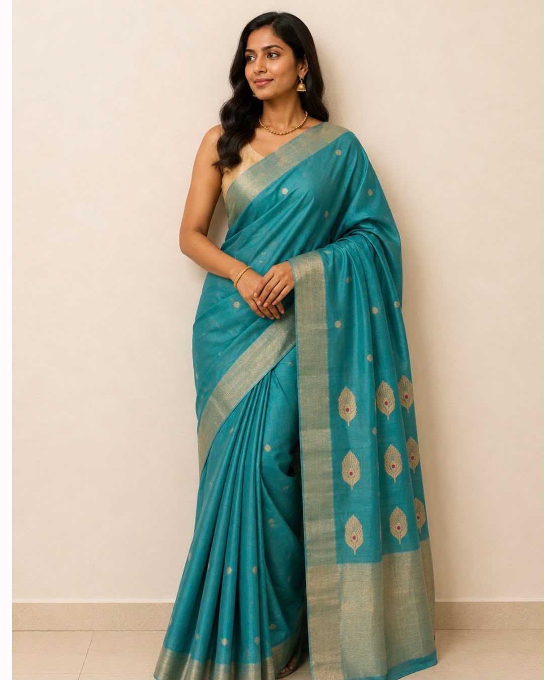 Peacock Blue Chanderi Silk Saree