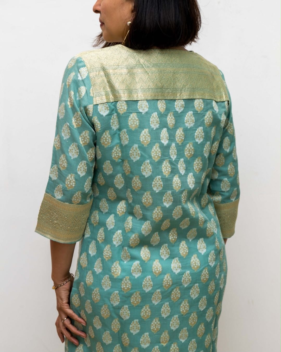 Sea Green Chinese cuffcollar Banarasi Silk Kurta