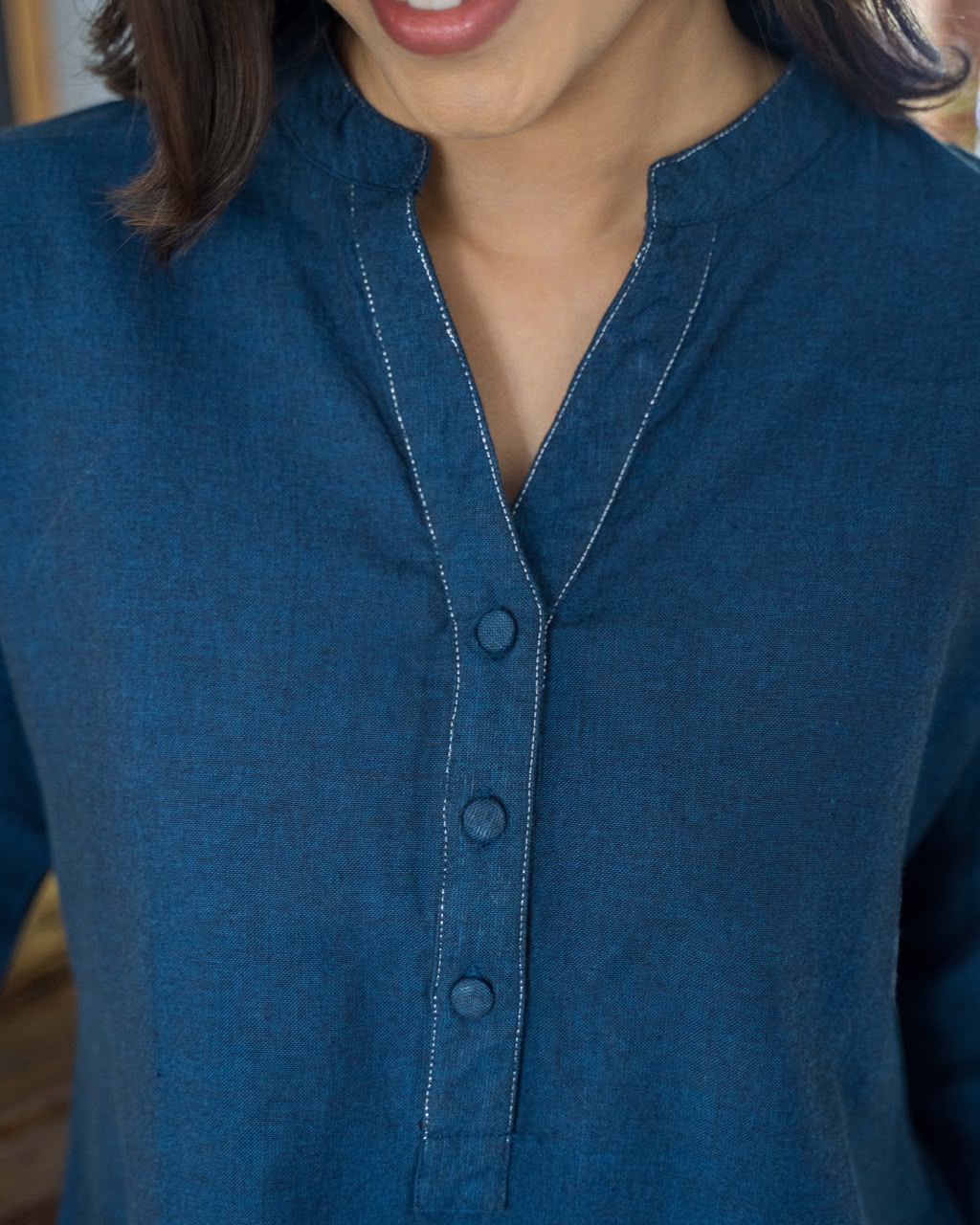Blue Embroidered Cotton Co Ord Set