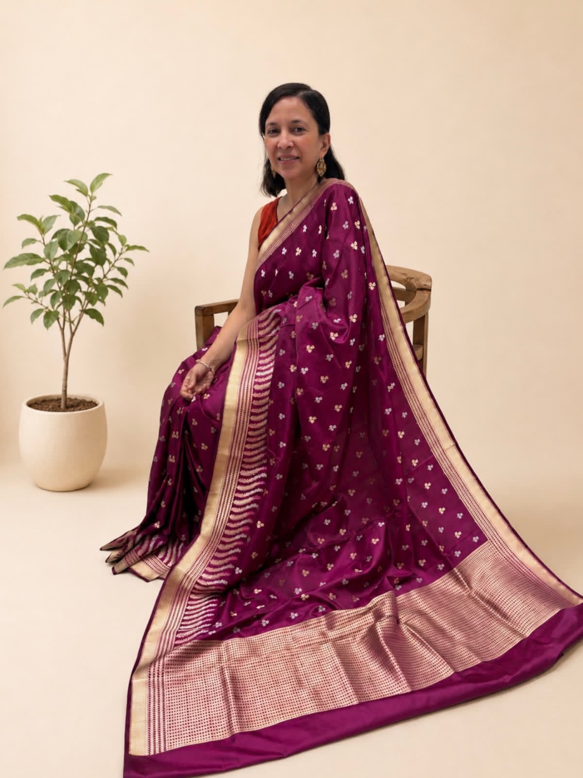 Burgundy Banarasi Tanchoi Silk Saree