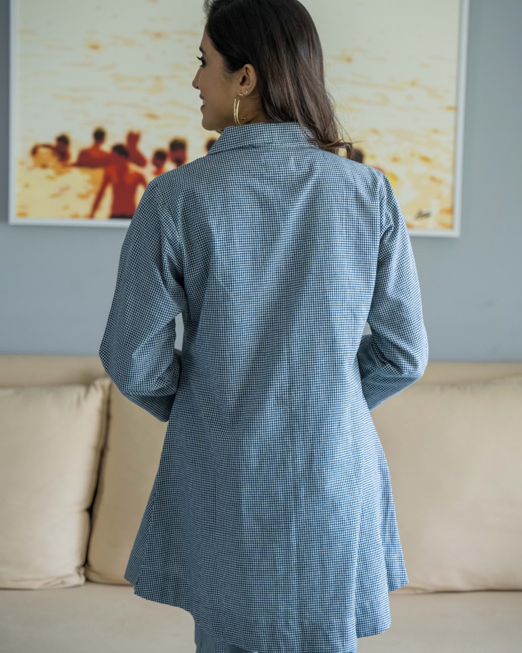 Grey Checks Collar Cotton Co Ord Set