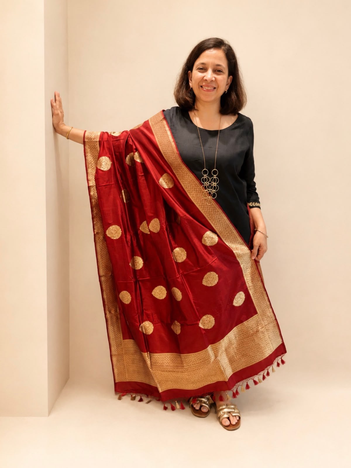 Maroon Banarasi katan Silk Brocade Dupatta