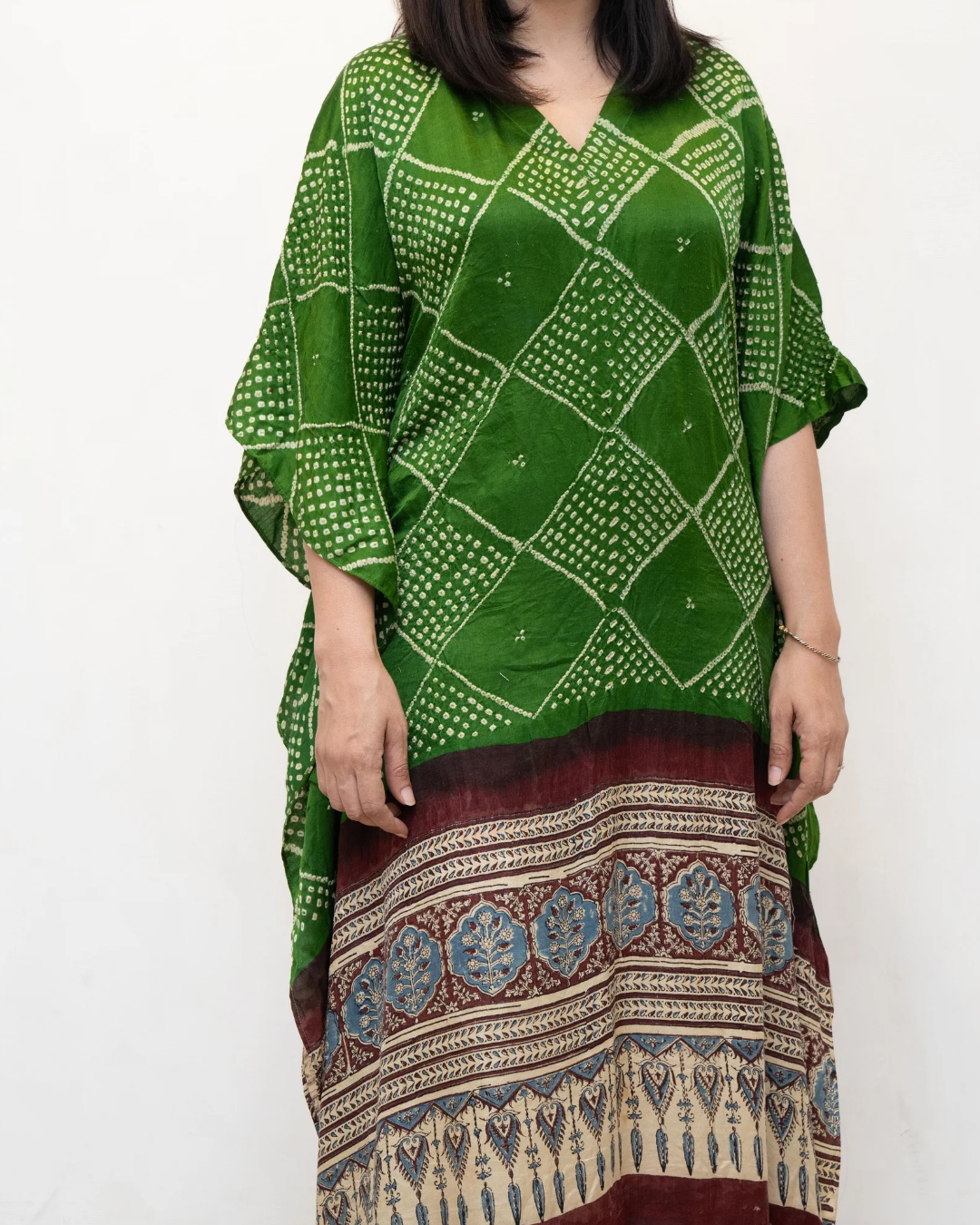 Green Bandhini Gajji Silk Kaftan