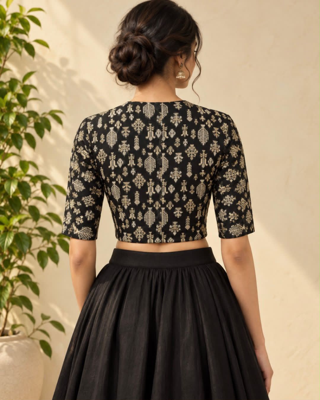 Black Cut Work Banarasi Silk Cotton Blouse