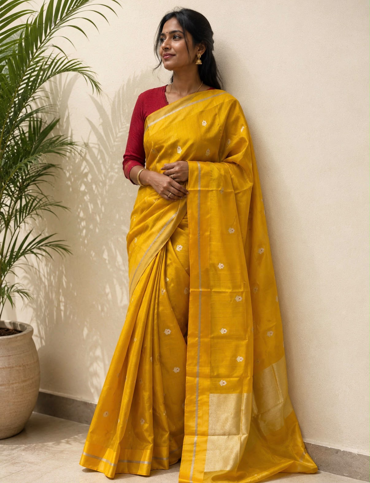 Yellow Jamdani Chanderi Silk Saree