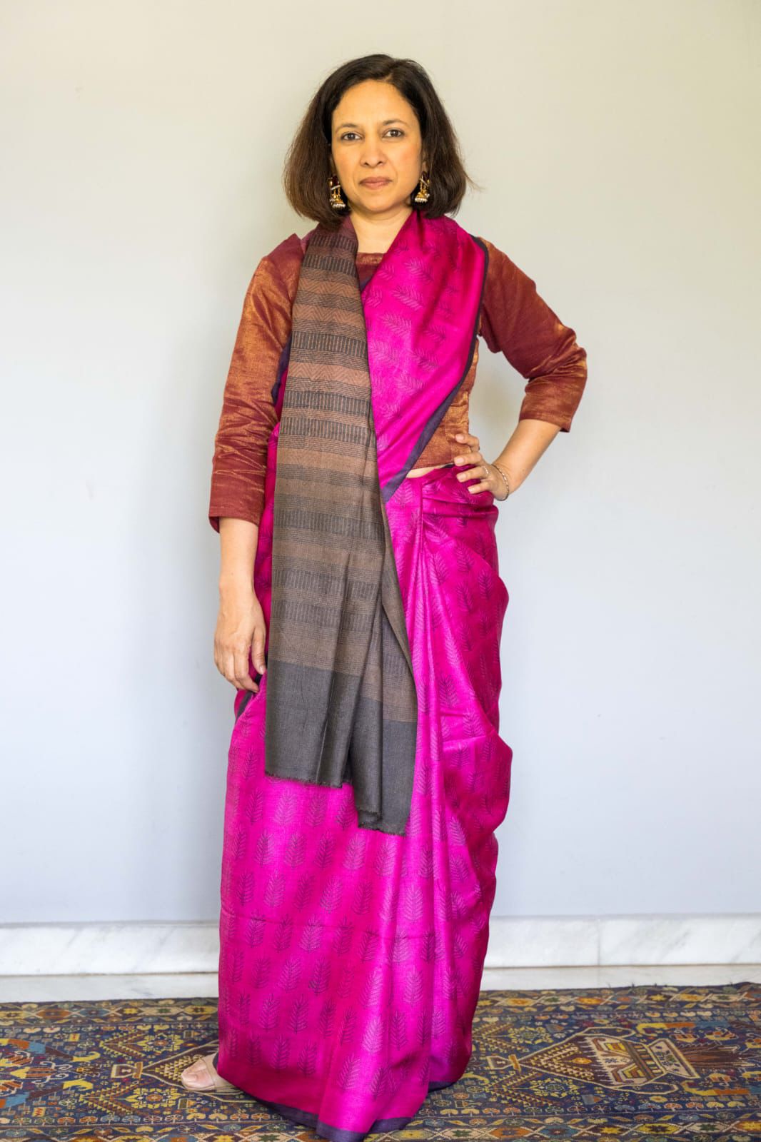 Purple Printed Tussar Silk