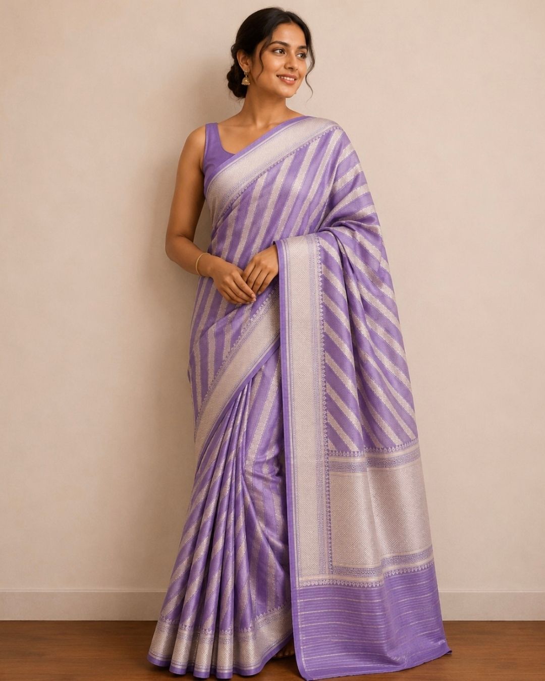 Mauve Stripes Banarasi Katan Silk Saree