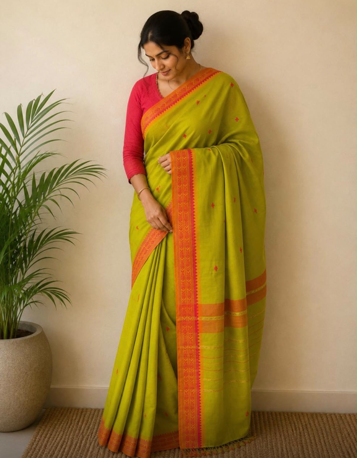LemonGreen Jamdani Cotton Saree