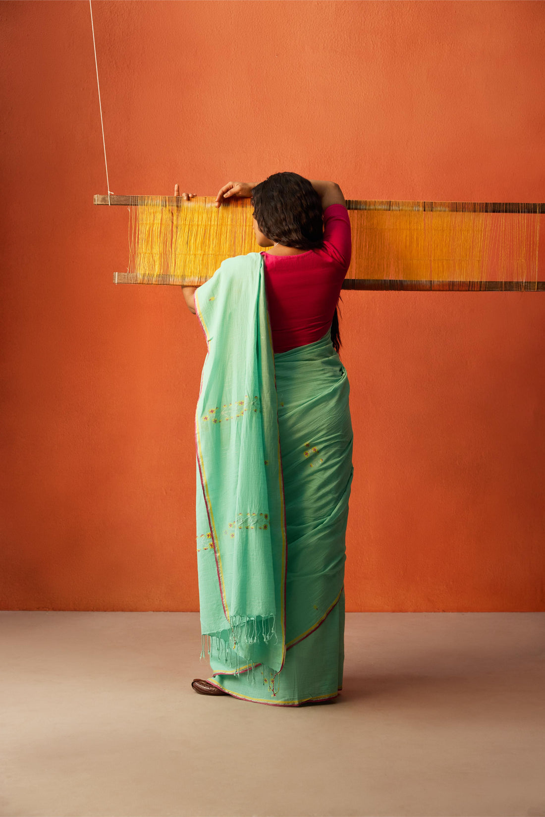 Sea Green Jamdani Cotton Saree