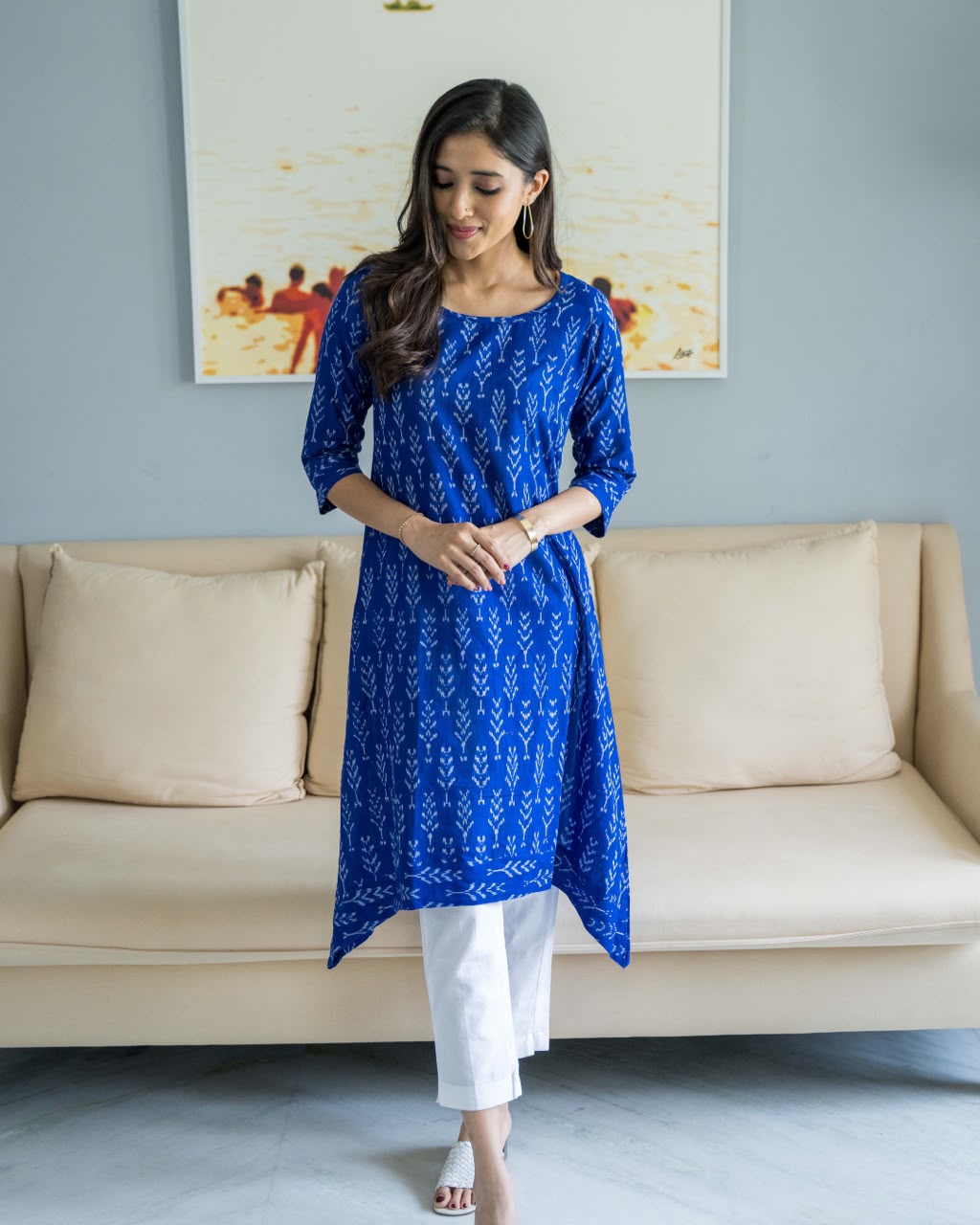 Blue Ikat Aline Cotton Dress