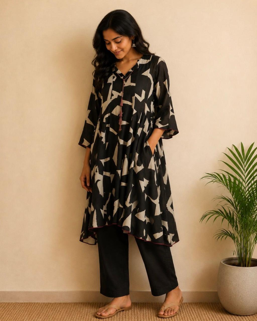 Black Muslin Silk Flare Dress
