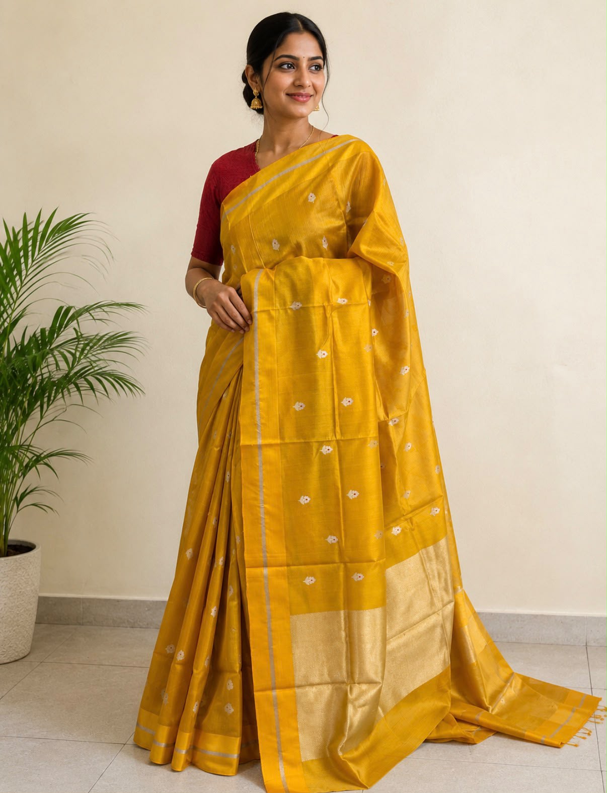 Yellow Jamdani Chanderi Silk Cotton Saree