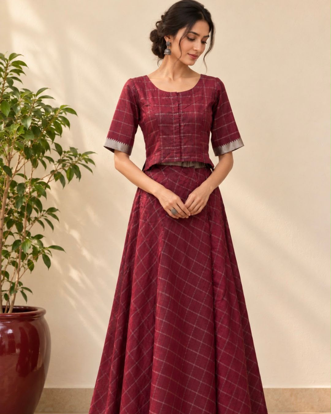 Maroon Silver Striped Temple Border Mangalgiri Silk Cotton Blouse - samasta.in #