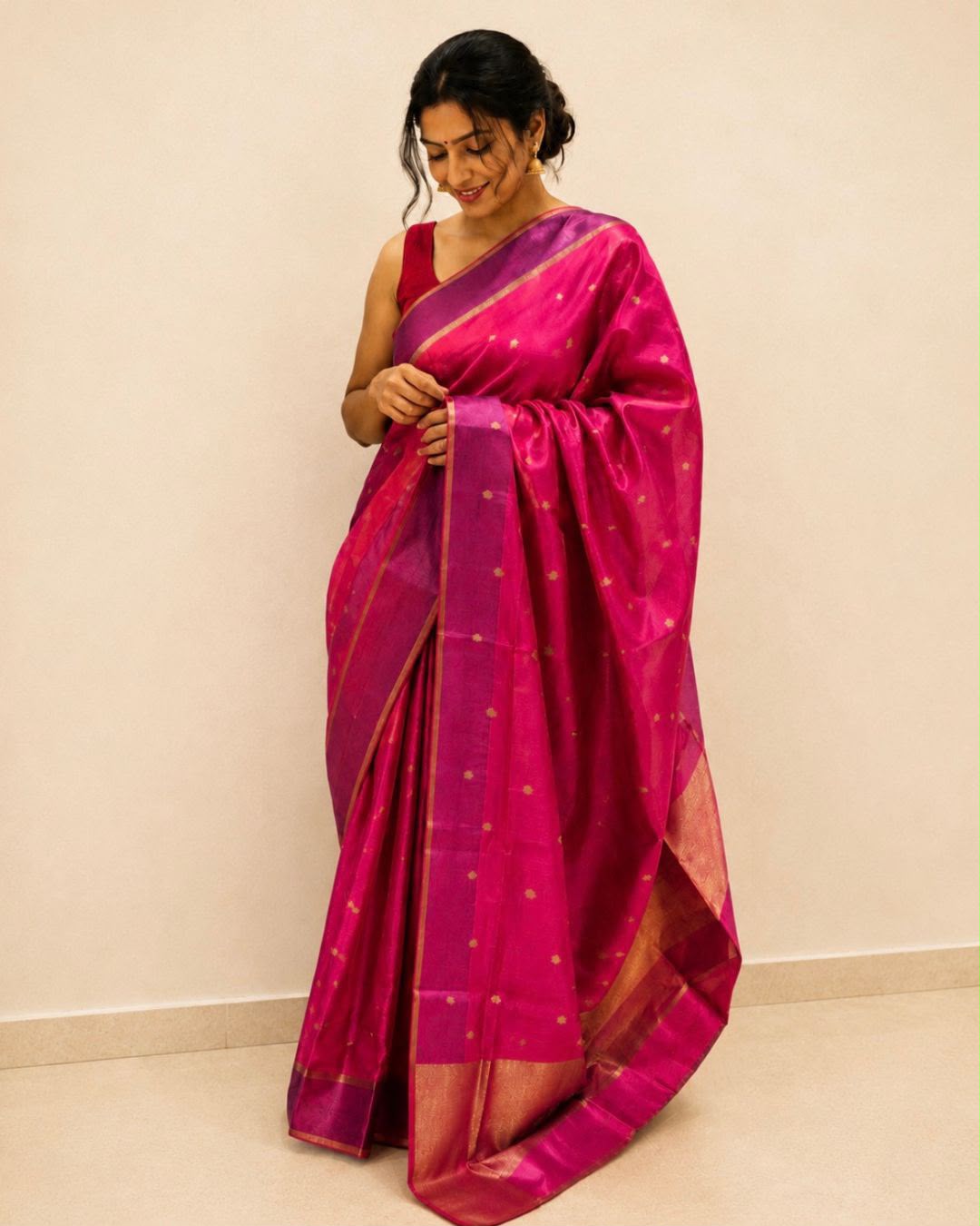 Pink Chanderi Silk Saree