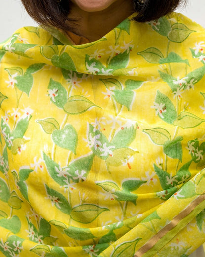 Green Floral Sulk Cotton Dupatta