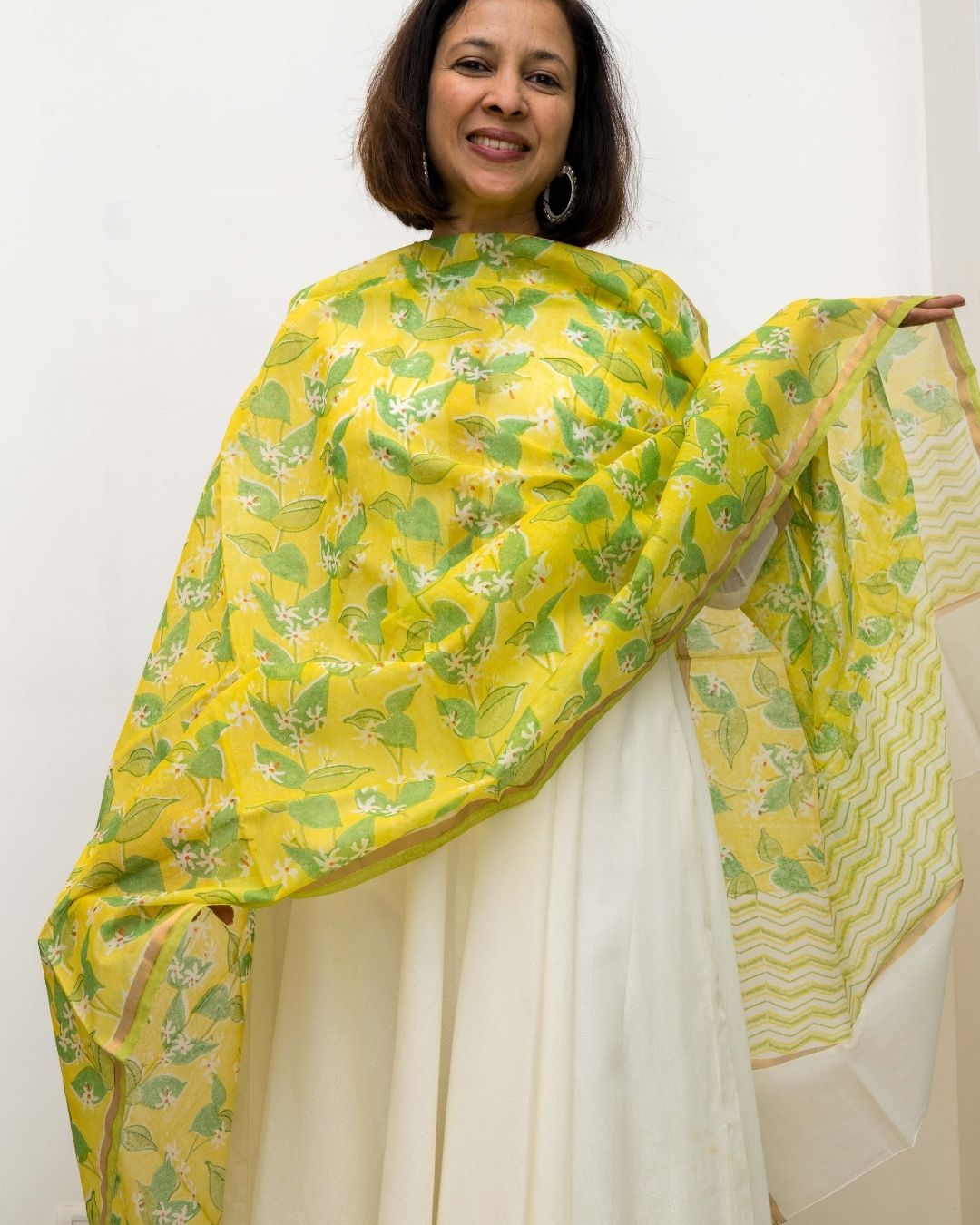Green Floral Sulk Cotton Dupatta