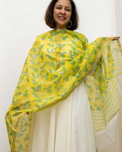 Green Floral Sulk Cotton Dupatta