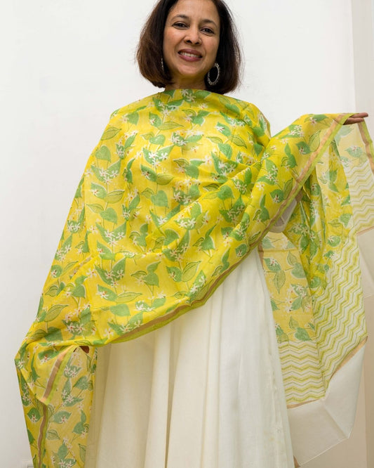 Green Floral Sulk Cotton Dupatta