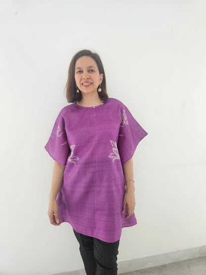 Purple Mura Shibori Tussar Silk Kaftan