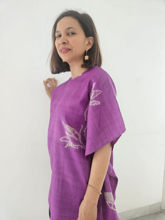 Purple Mura Shibori Tussar Silk Kaftan