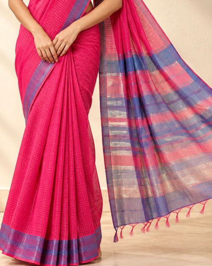 Pink Mangalagiri Cotton Silk Saree