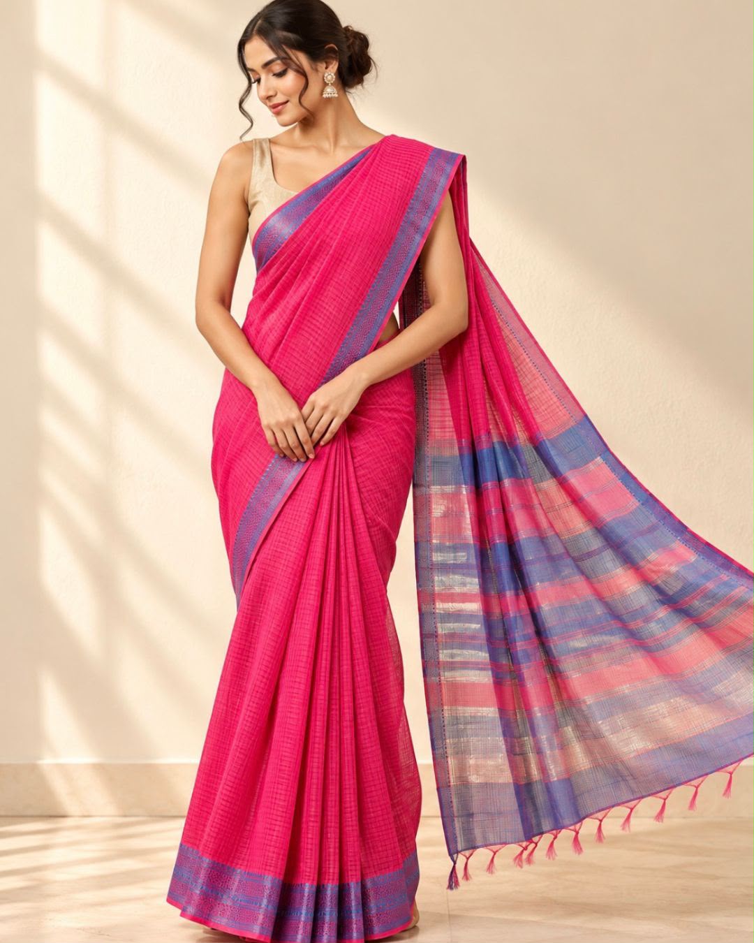 Pink Mangalagiri Cotton Silk Saree