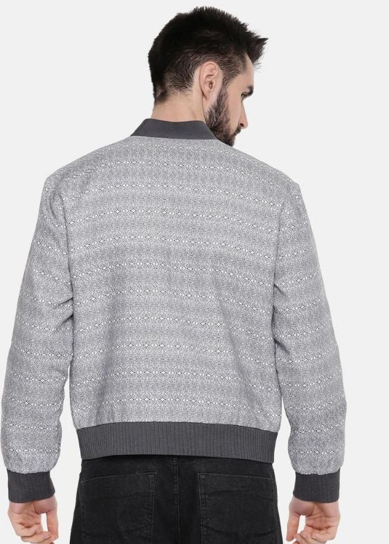 Grey Linen printed bomber jacket