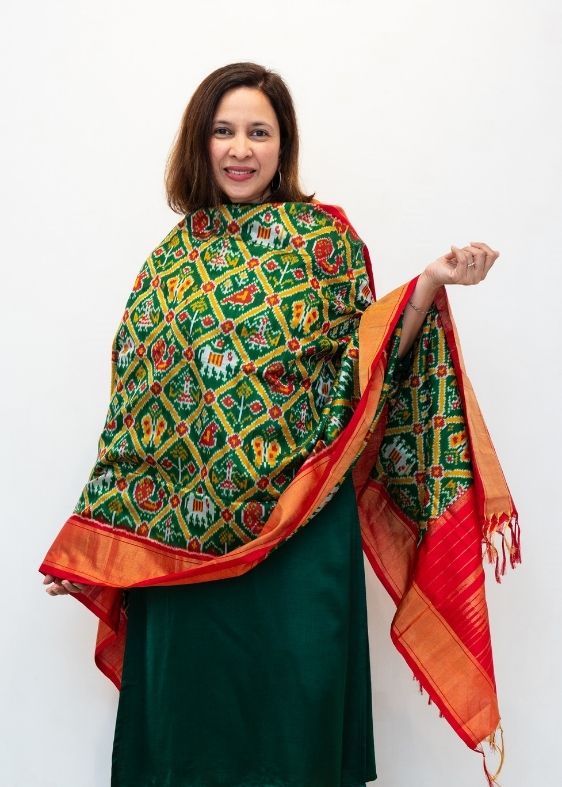 Green Silk Ikat Dupatta