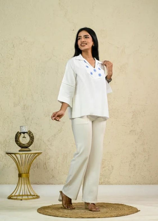 White Poplin Embroidery Top