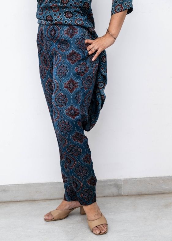 Blue Modal Silk Ajrakh Print Pant