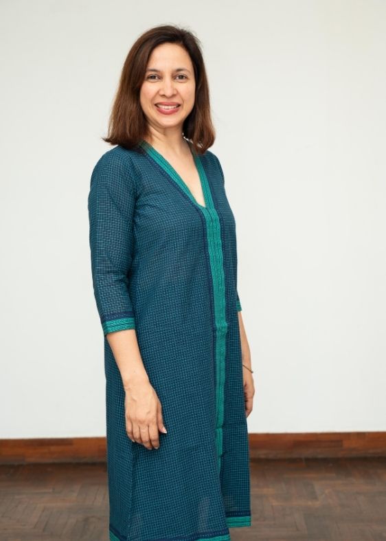 V Neck Green Cotton Checks Dress