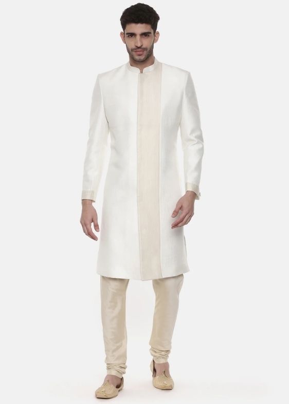 Classic Ivory Silk Sherwani - MMSHR022