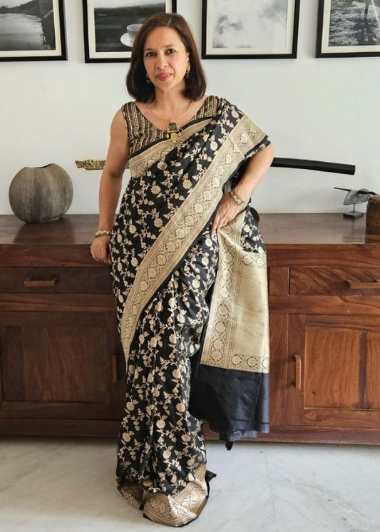 Black Sada Zari barasi brocade saree