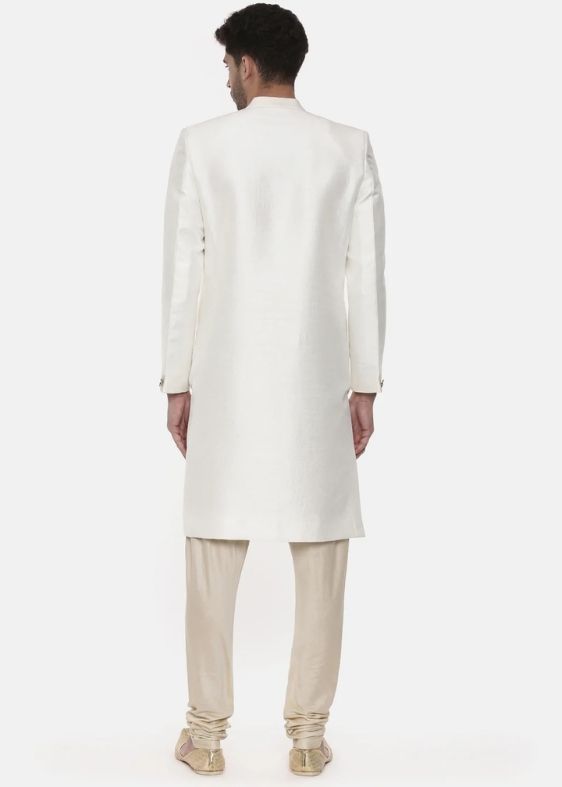 Classic Ivory Silk Sherwani - MMSHR022