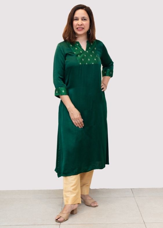 Green Brocade Long Kurta